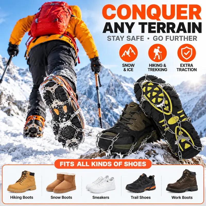 Ice Cleats for Shoes & Boots, 8-Spike Stainless Steel Traction Cleats