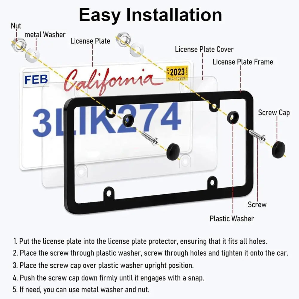 License Plate Covers 2 Pcs Plastic Protective Shield With Screws Caps For Standard Car