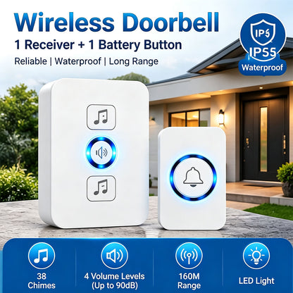 Wireless Doorbell for Home 1 Receiver 1 Button