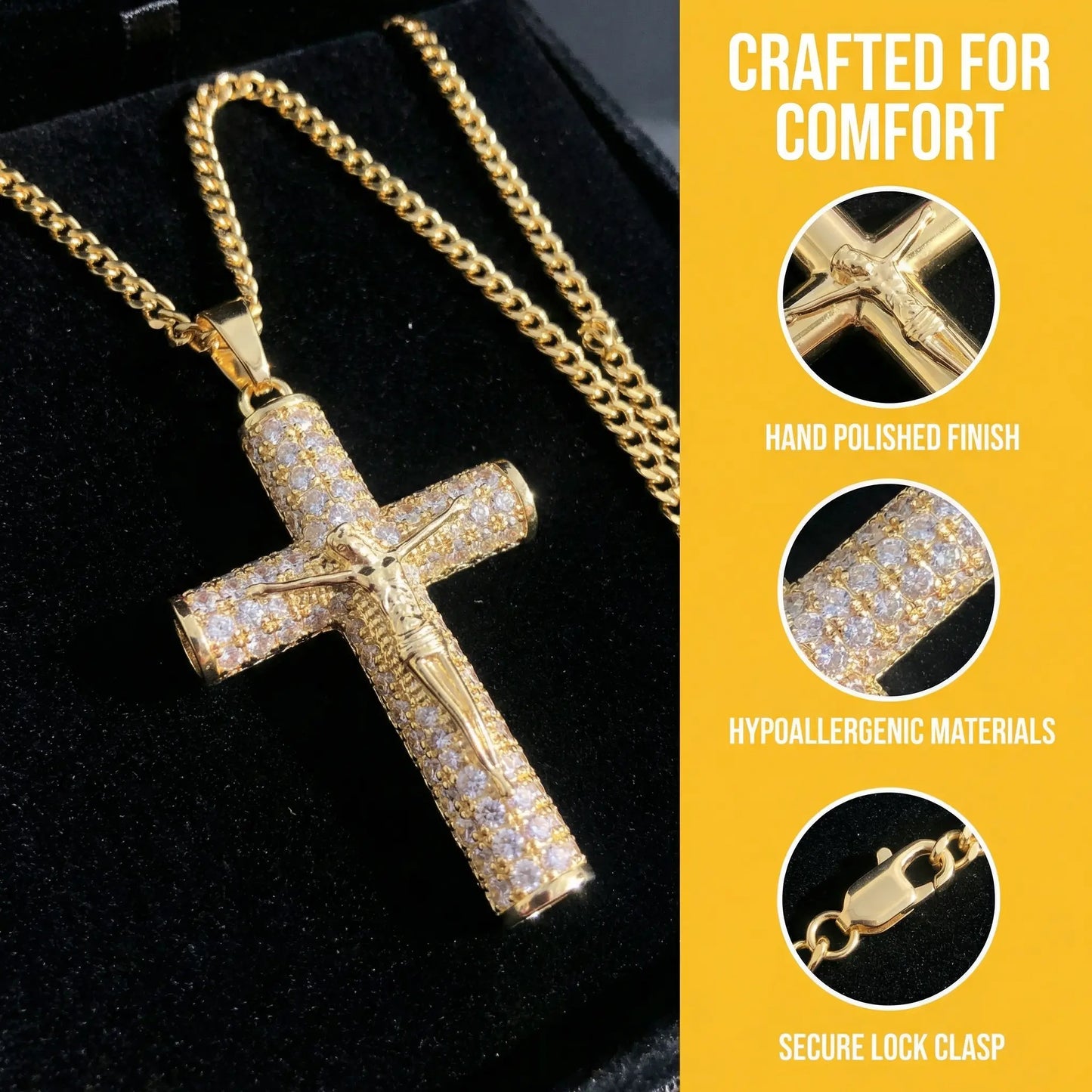 Gold-plated Cuban Figaro Chain with Jesus Christ Crucifix