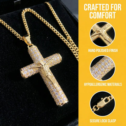 Gold-plated Cuban Figaro Chain with Jesus Christ Crucifix