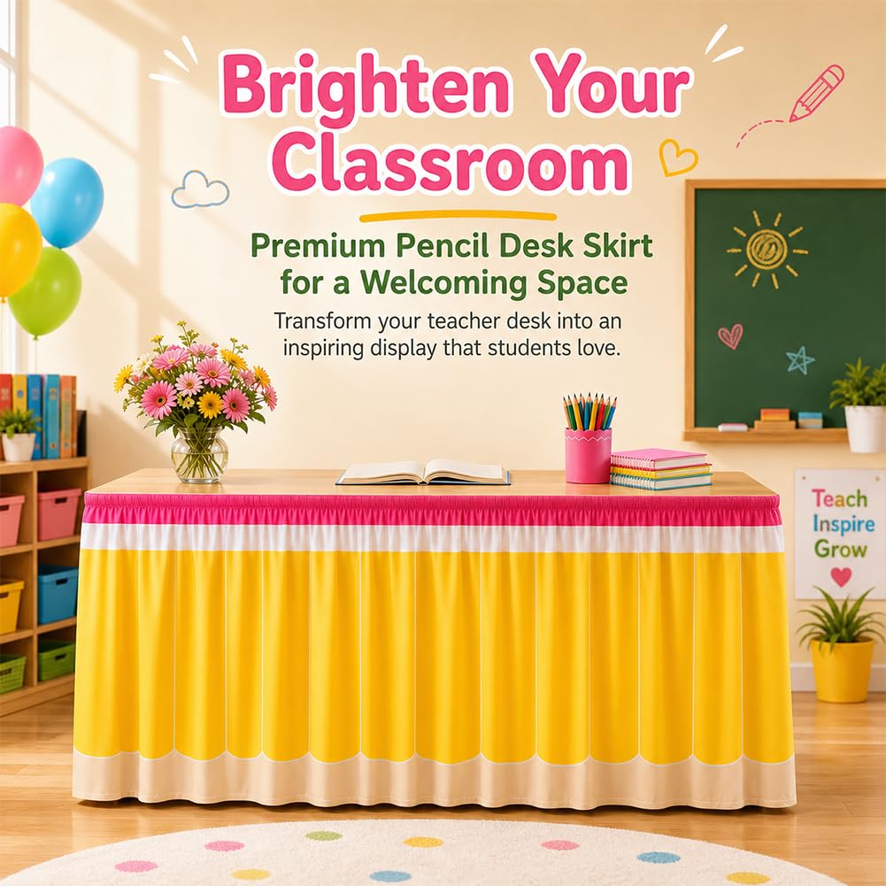 Pencil Table Skirt Cloths for Classroom,Teacher Desk Skirt