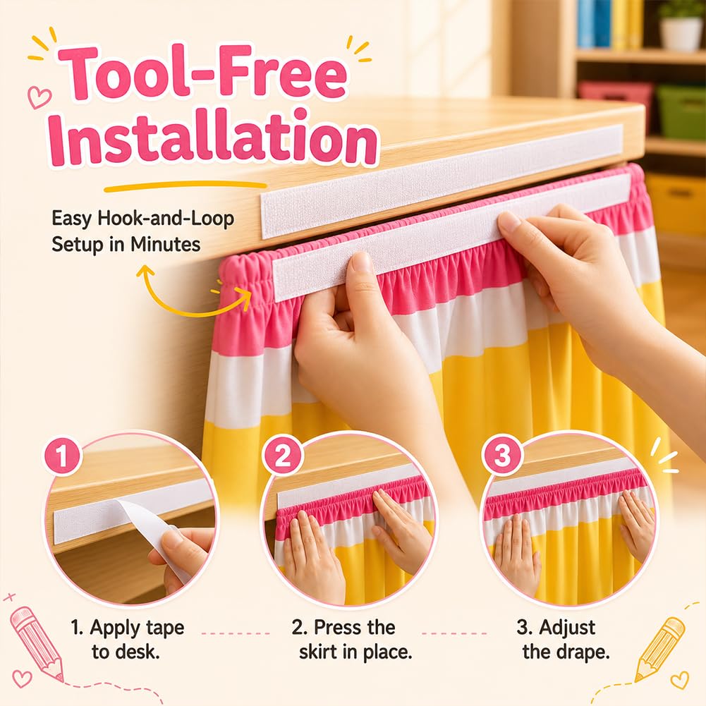 Pencil Table Skirt Cloths for Classroom,Teacher Desk Skirt