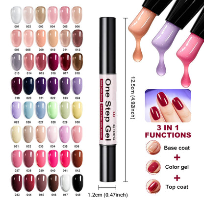 6 Color One Step Gel Nail Polish Pen Set,3-in-1 Solid Color Nail Art Pen