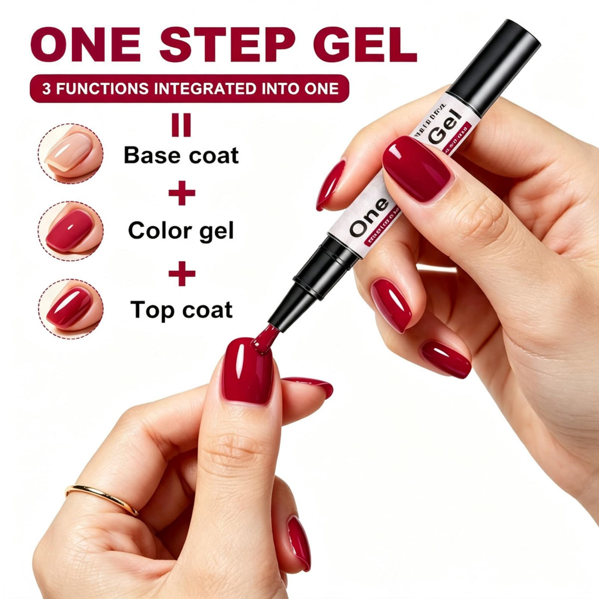 6 Color One Step Gel Nail Polish Pen Set,3-in-1 Solid Color Nail Art Pen