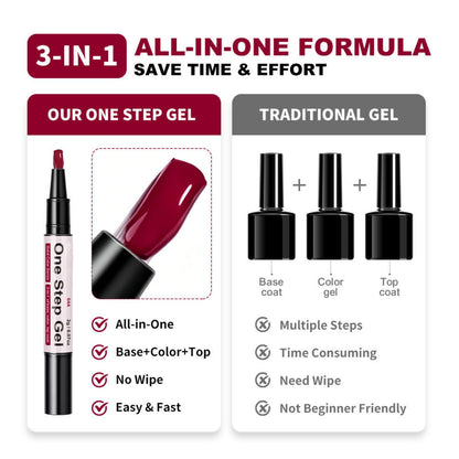 6 Color One Step Gel Nail Polish Pen Set,3-in-1 Solid Color Nail Art Pen