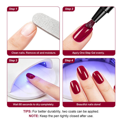 6 Color One Step Gel Nail Polish Pen Set,3-in-1 Solid Color Nail Art Pen
