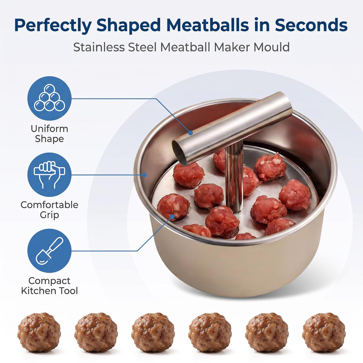 6/12 Balls Manual Meatball Maker Tool,Stainless Steel Meatball Making Mold