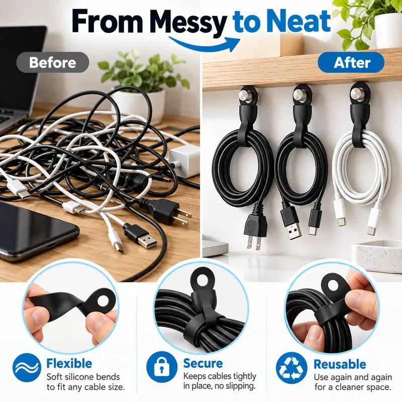6PCS Reusable Silicone Cable Organizer Straps