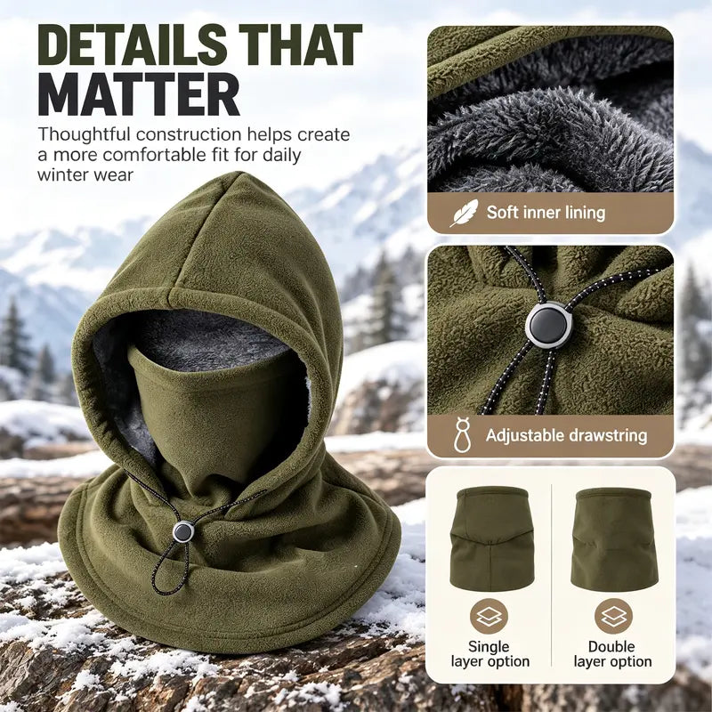 Unisex Cold Weather Fleece Balaclava Hat - Thick Fleece Linings