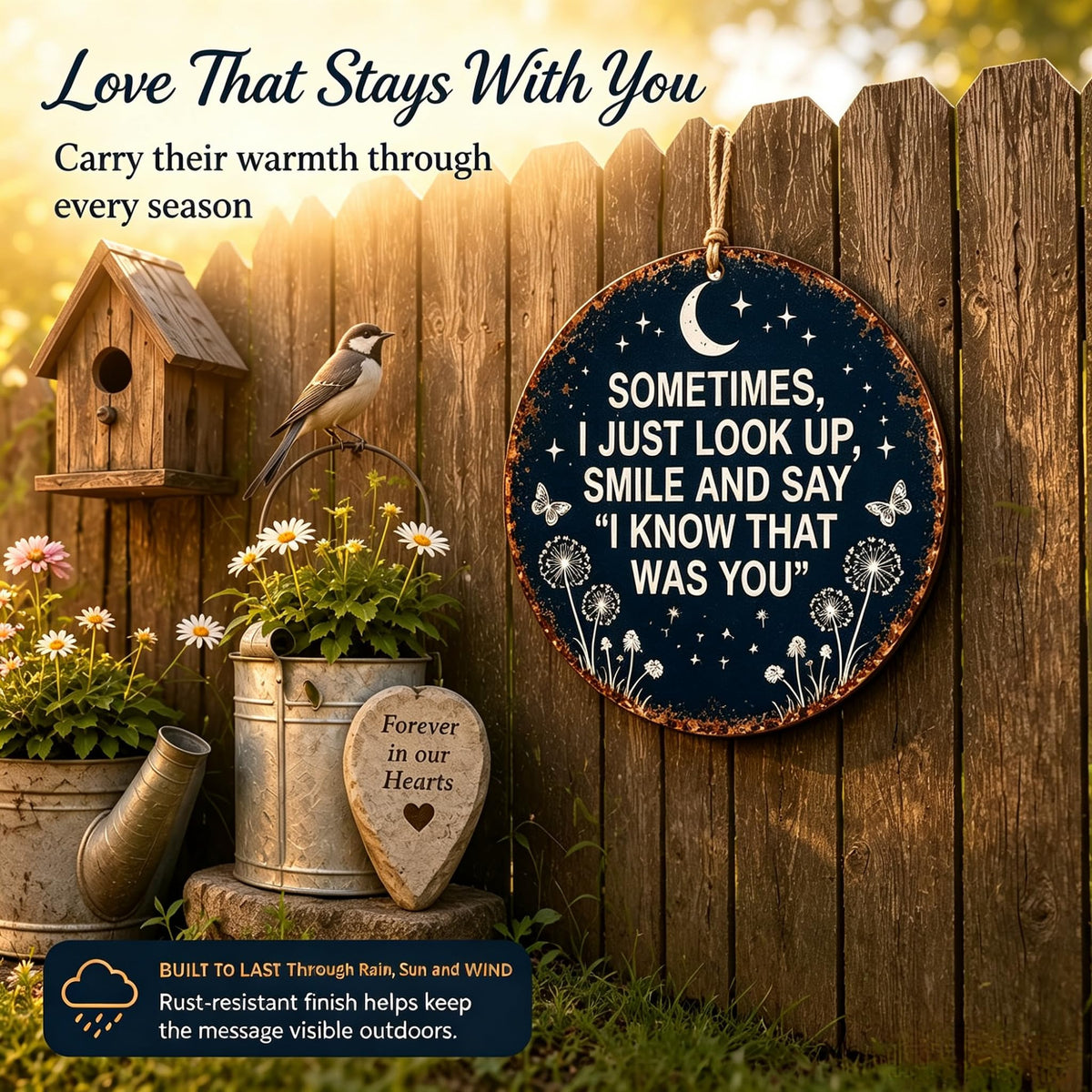 Memorial Garden Hanging Sign, Vintage Dandelion Metal Wall Art Sign