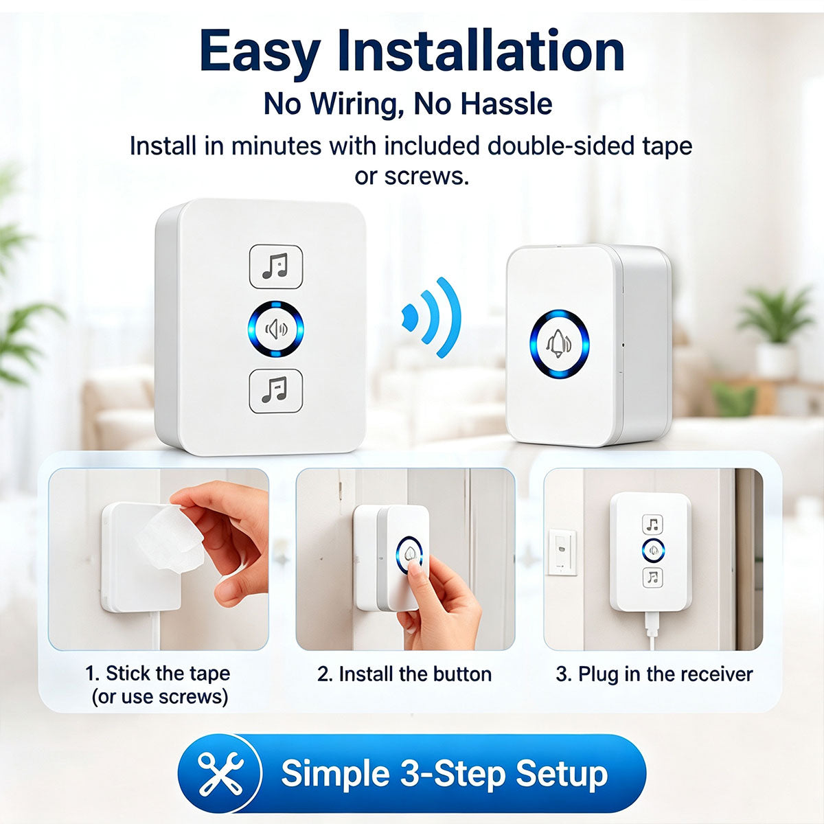 Wireless Doorbell for Home 1 Receiver 1 Button