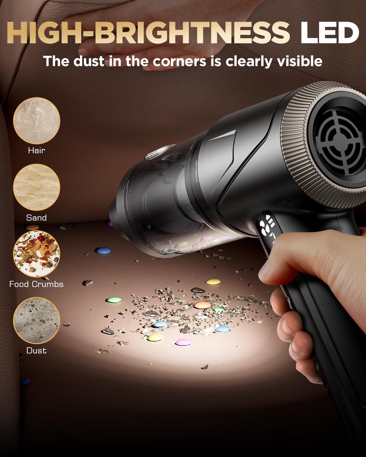 Cordless Brushless Motor Handheld Vacuum Cleaner for Car, Office Desk, Home