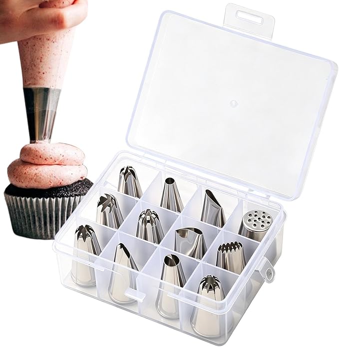 12Pcs Piping Tips Set Flower Frosting Nozzles Icing Tips for Cake Decorating Kit