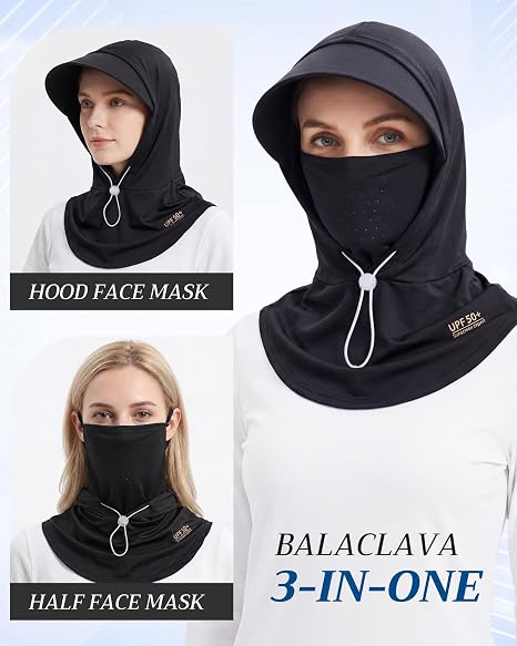 Cooling Breathable Balaclava Full Face Mask with Wide Brim Sun UV Protection Hood