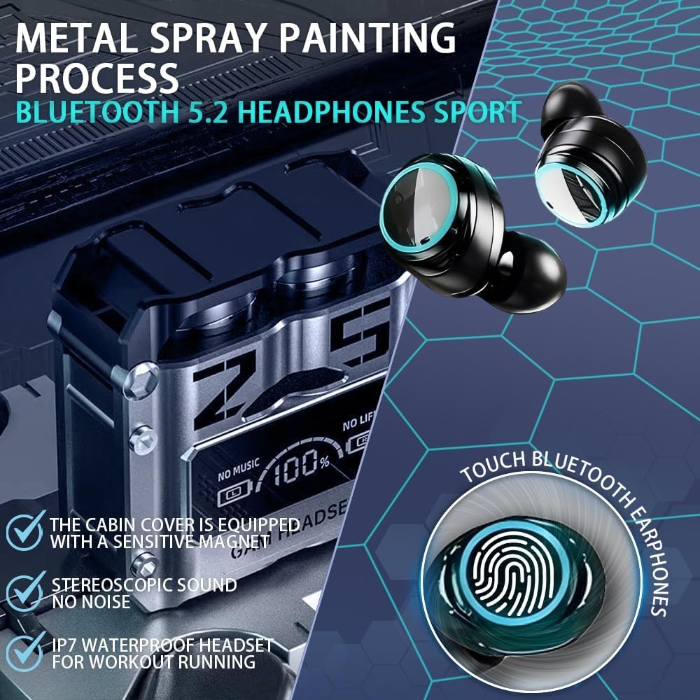 Wireless Sports Touch Bluetooth Earphones,IPX7 Waterproof,Long Battery Life, Dual Sided Stereo