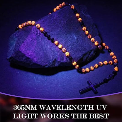 Kigeli Yooperlite Stone Rosary Necklace UV Glowing (Flashing Flame Under UV)