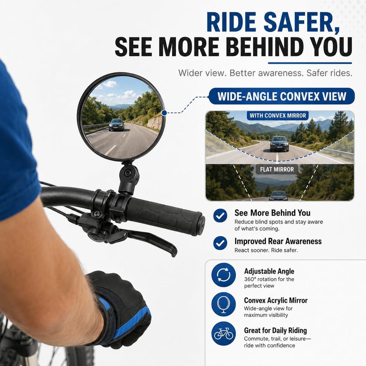 2Pcs Universal Adjustable Rear View Mirror for Bikes