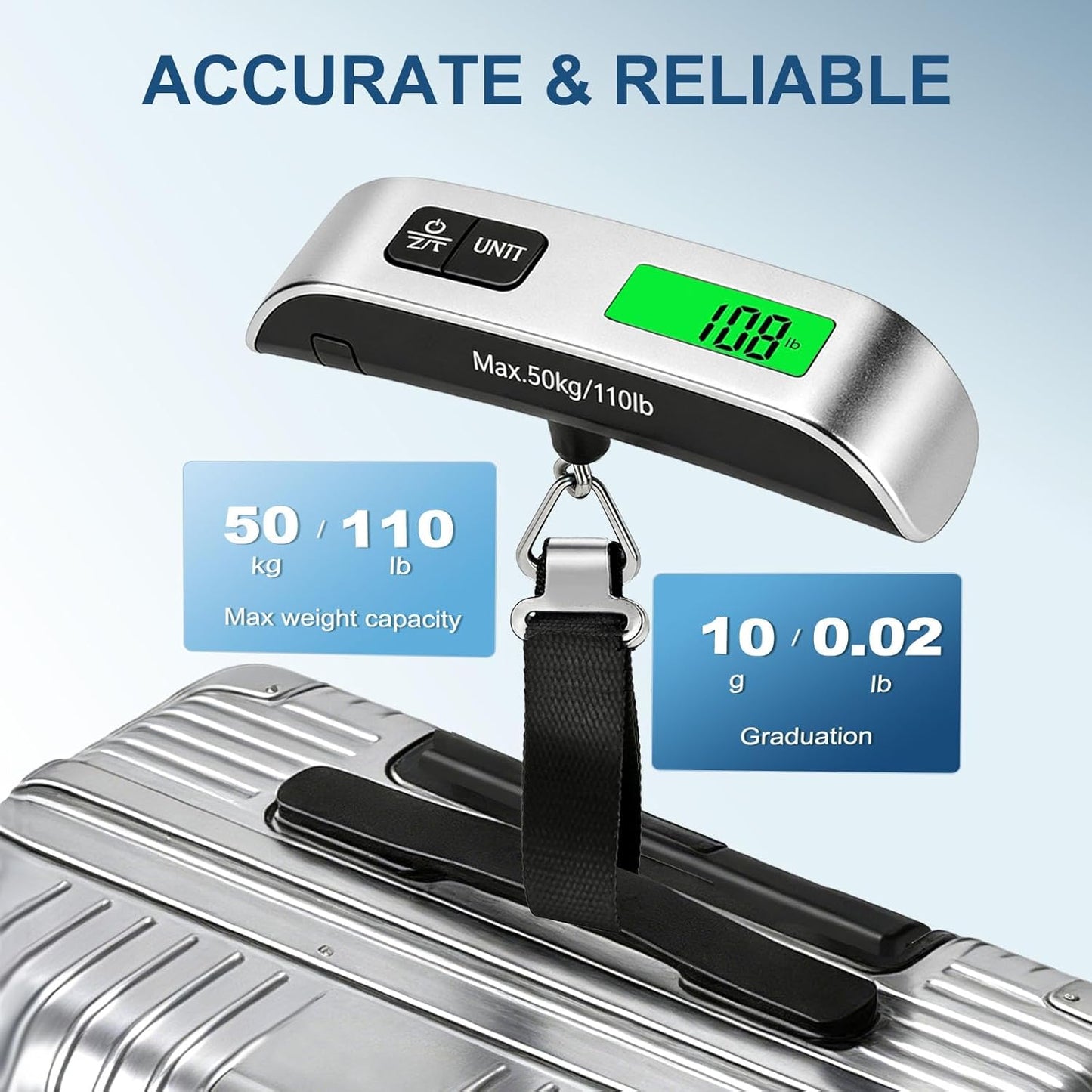 110lb Suitcase Weight Scale for Travel with Backlit LCD Display
