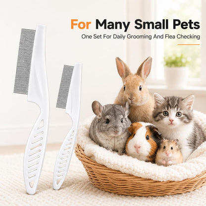 2Pcs Flea Combs Stainless Steel Rounded Teeth Brush