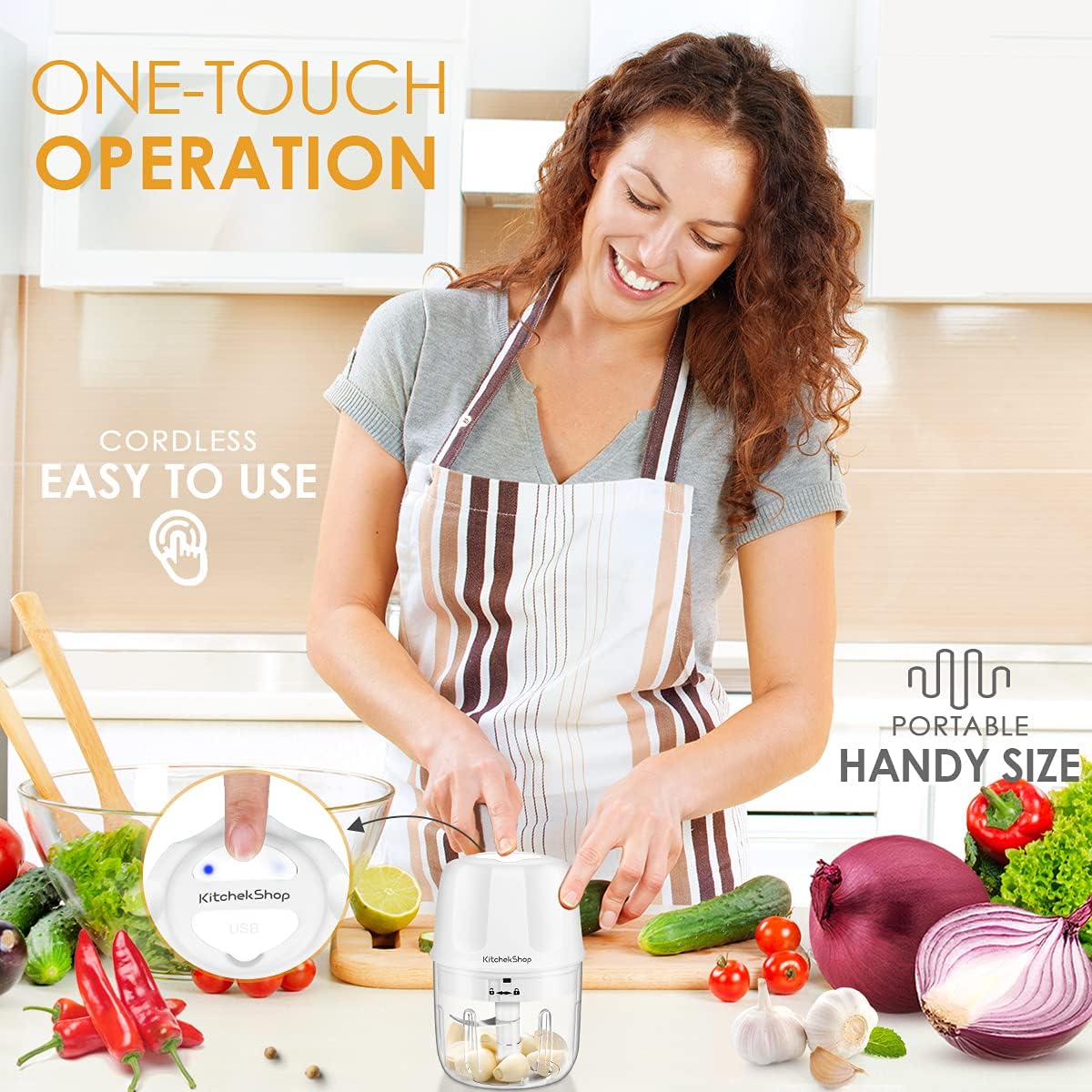 250ML Electric Cordless Food Chopper for Nuts Chili Onion Minced Meat and Spices