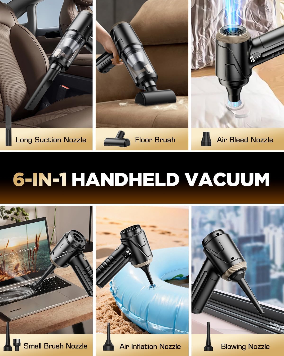 Cordless Brushless Motor Handheld Vacuum Cleaner for Car, Office Desk, Home