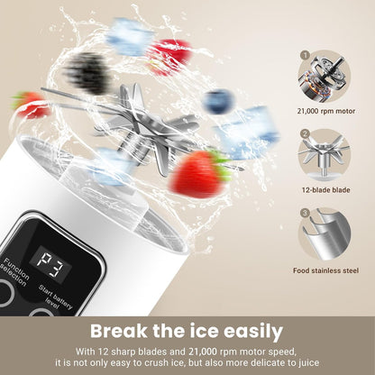 Portable 500ML Blenders for Smoothies with LED Display USB-C Rechargeable