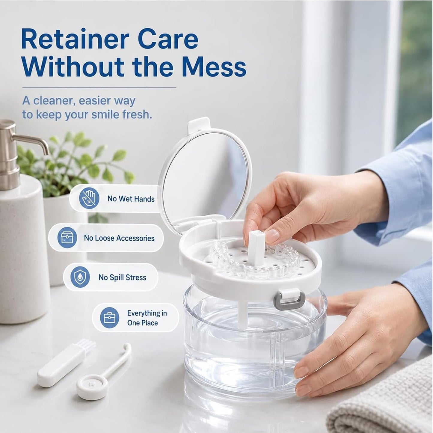 3-in-1 Portable Retainer Case with Mirror and Cleaning Brush