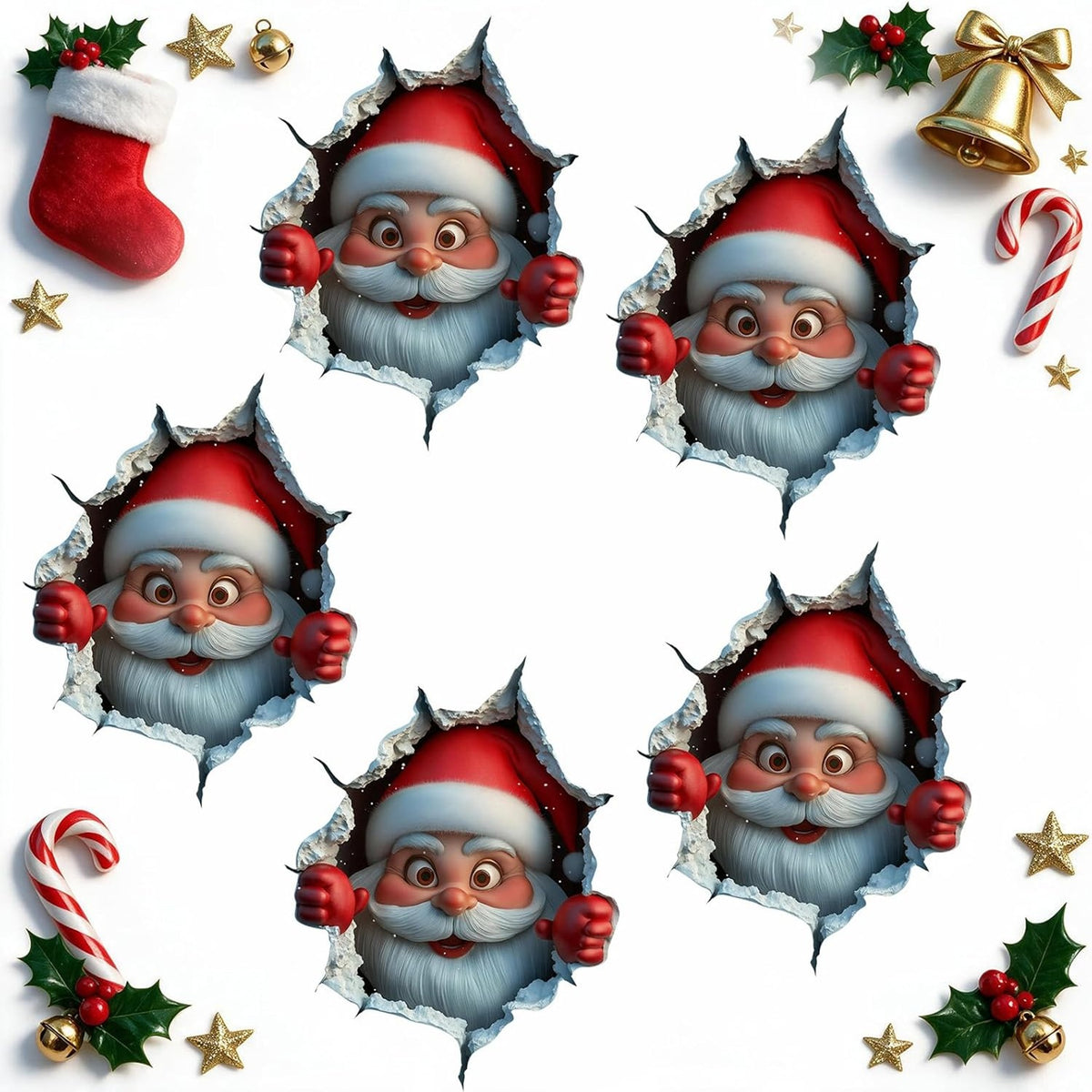 5Pcs Santa Claus Wall Sticker 3D Breaking Effect Christmas Door Decor