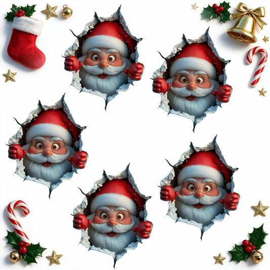 5Pcs Santa Claus Wall Sticker 3D Breaking Effect Christmas Door Decor
