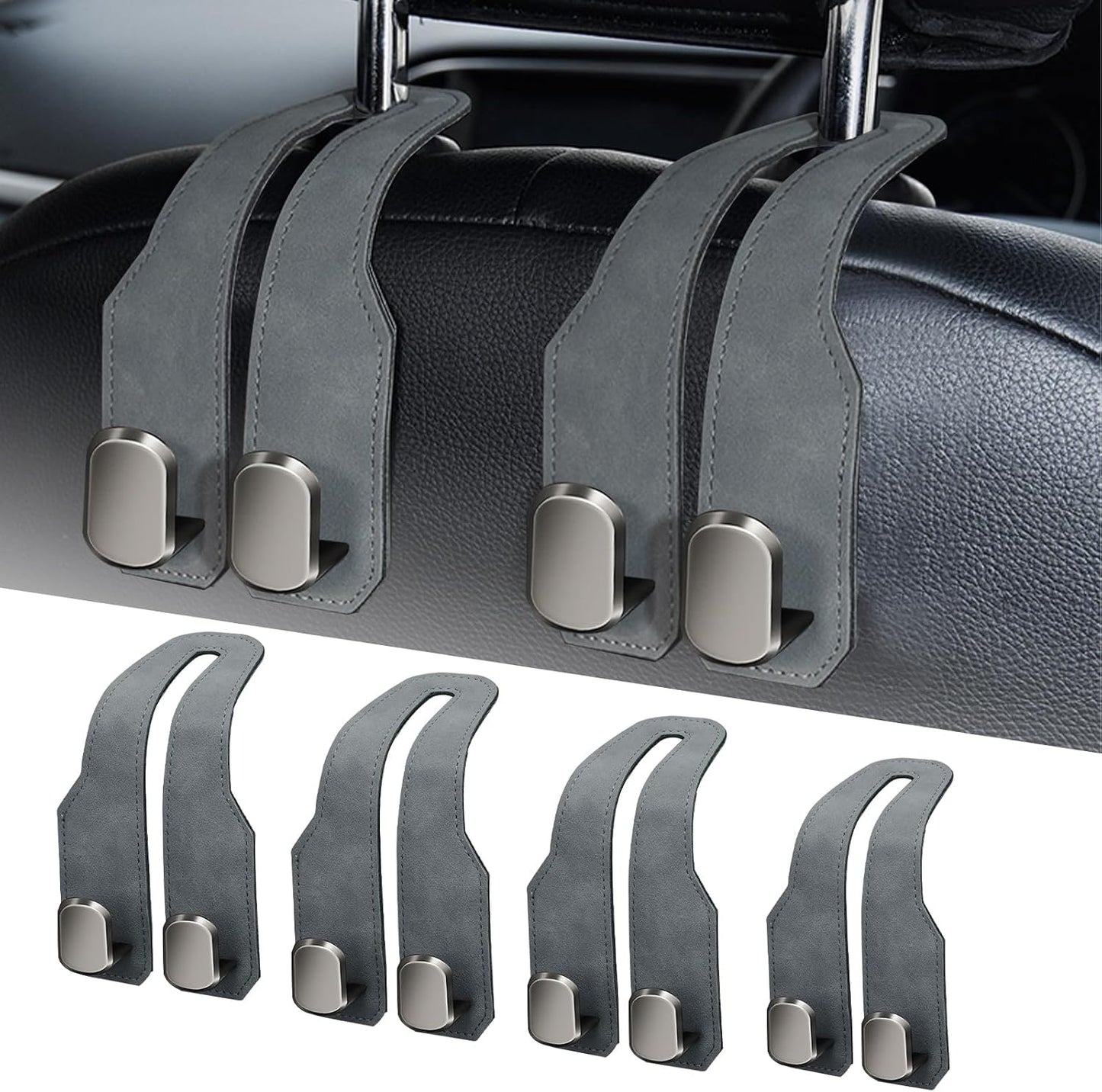Headrest Hooks for Car, 4 Pack Car Seat Back Organizer Leather Hook