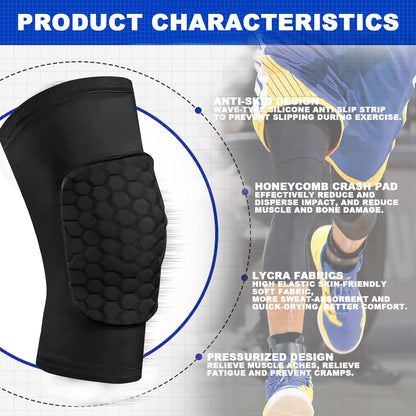 A Pair Knee Pads with Honeycomb Padding Brace Soft Compression Sleeve and Non-Slip