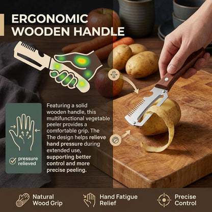 Wooden Handle Multifunctional Kitchen Vegetable Peeler