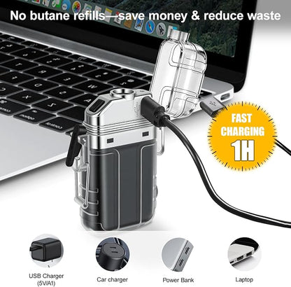 Electric USB Rechargeable Waterproof Lighter with Flashlight