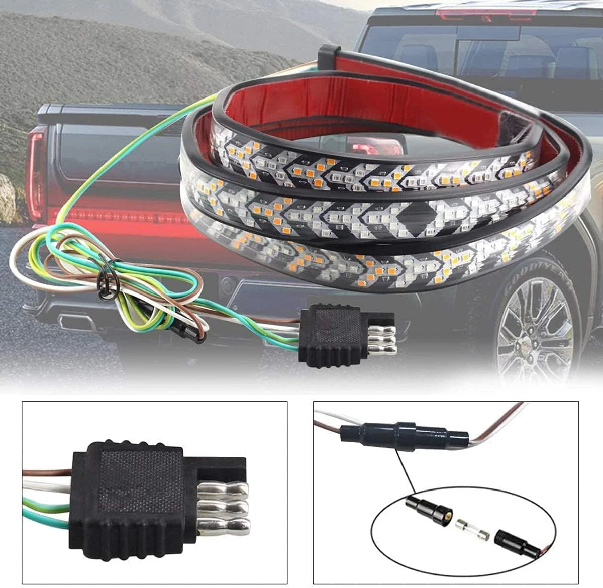 Pickup Truck Rear Brake Strip LED Tailgate Tail Box Light Bar 1.5M/59" 12V/24V