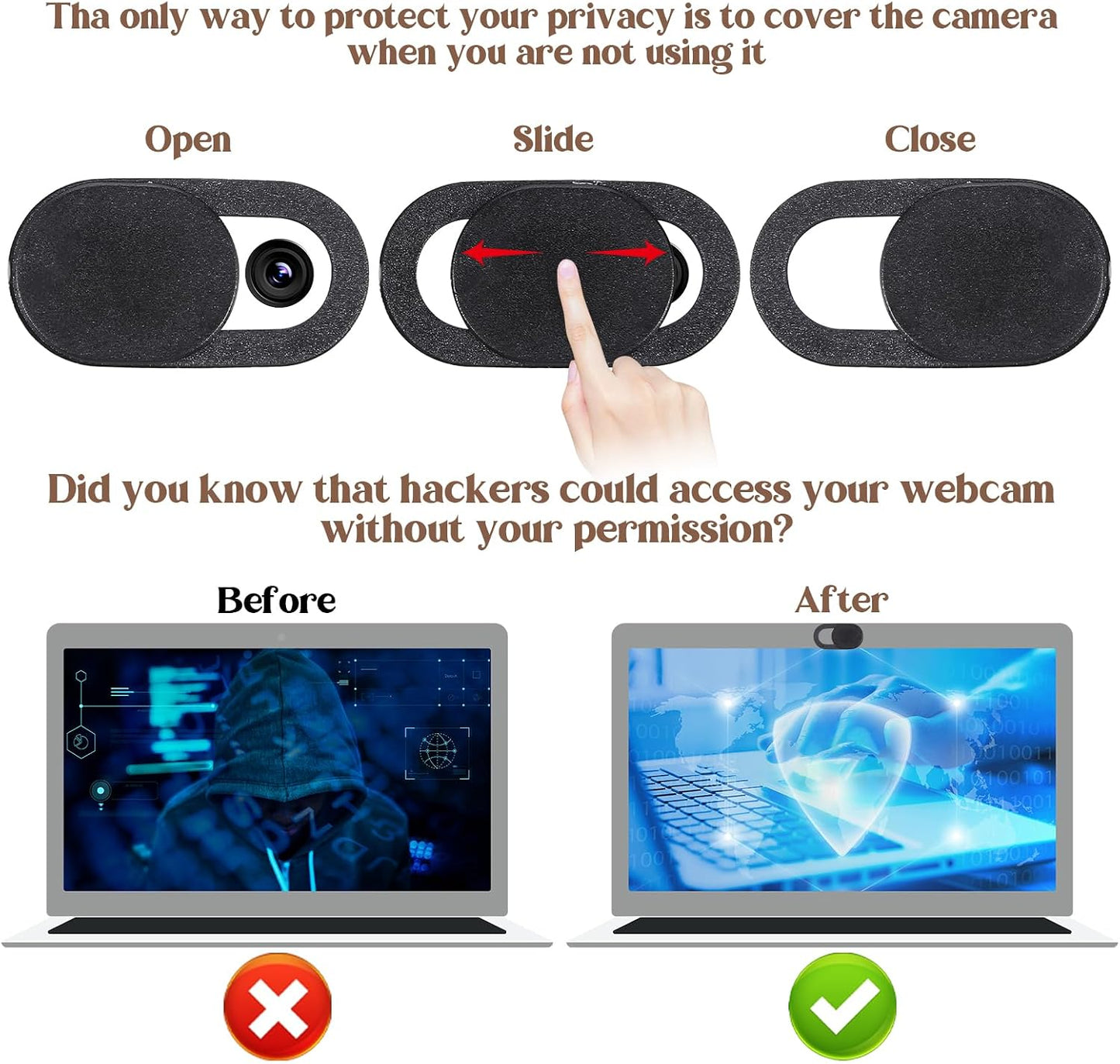 50Pcs Webcam Cover Slide, Cameras Blocking Stickers for Phone, Laptop, Desktop, Phones