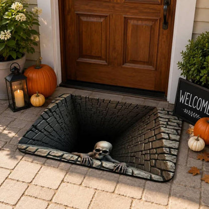 3D Skeleton Vortex Quilted Round Halloween Rug