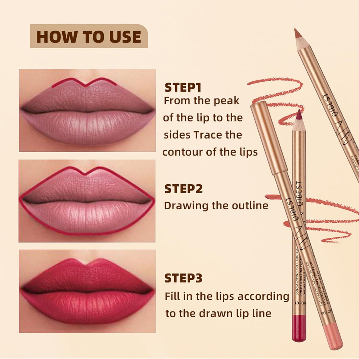 QIBEST 12 Pcs Matte Lip Liner Set