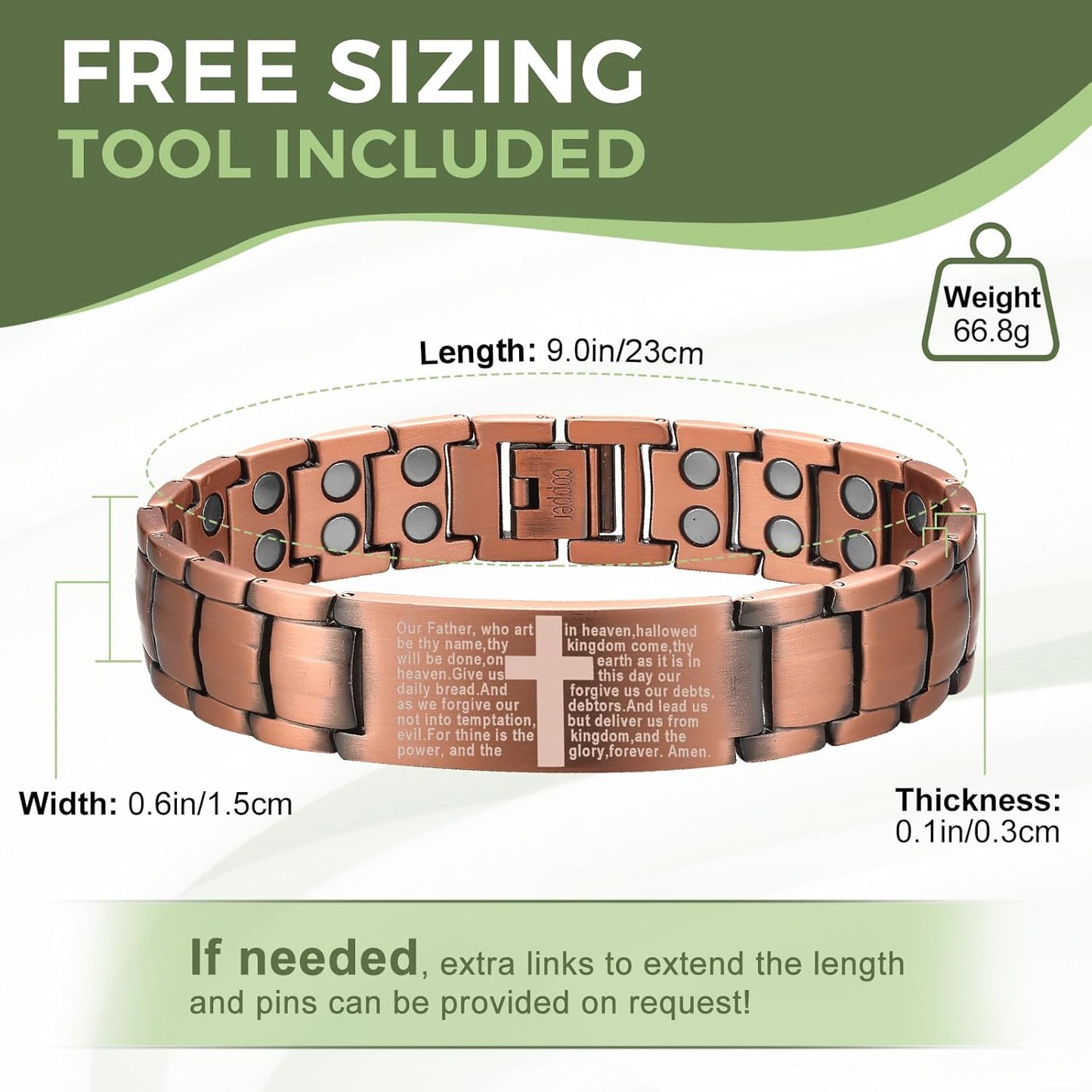 MagEnergy Copper Bracelet for Men, Cross Copper Magnetic Bracelet with Ultra Strength Magnets