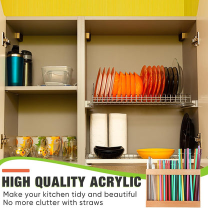 Wooden Straw Holder for Cabinet Door with Double Sided Adhesive Tape Tumbler Straw Organizer