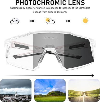 Photochromic Cycling Glasses, MTB Transparent Mountain Bike Sunglasses