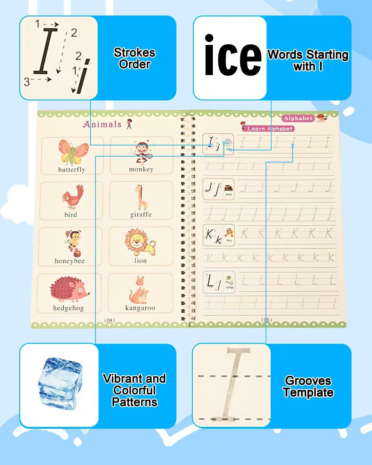 Reusable Writing Practice Book Set Spanish Version for Kids Age 3-8