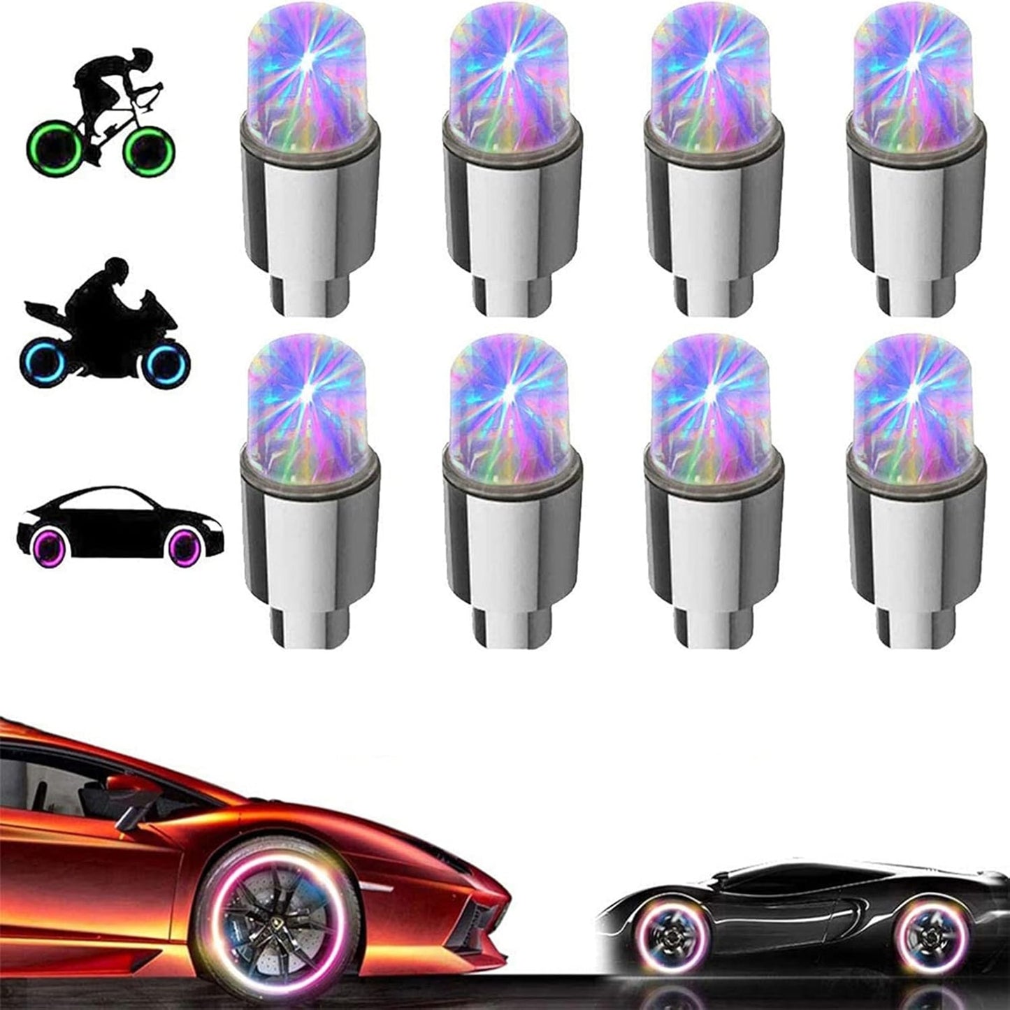 8 Pack LED Valve Stem Caps Lights for Car Tires Wheel