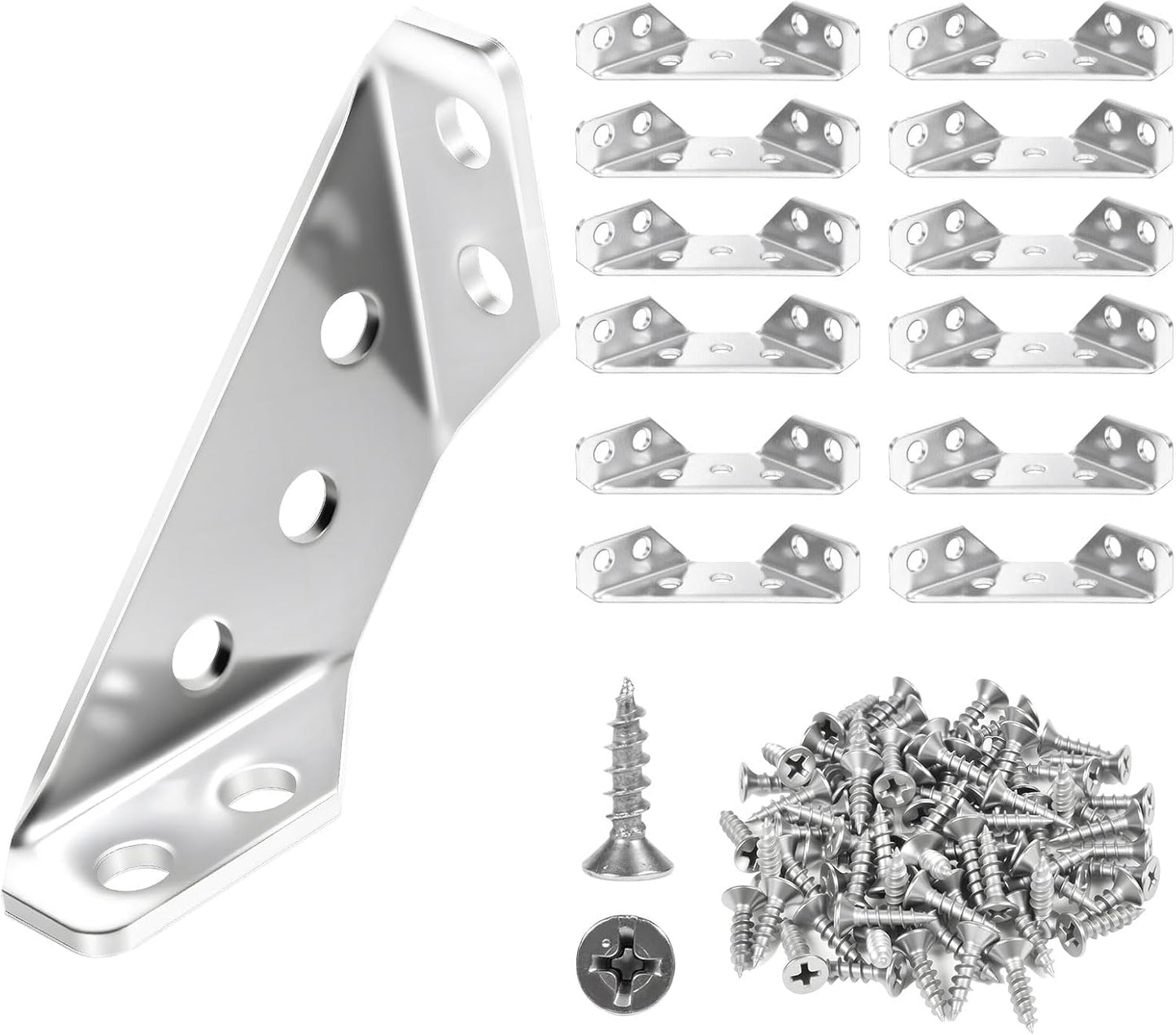 12 Pack Universal Stainless Steel Furniture Corner Connectors with Screws