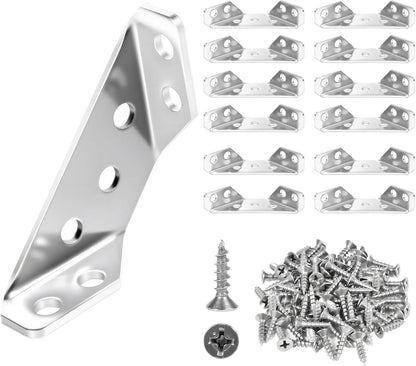 12 Pack Universal Stainless Steel Furniture Corner Connectors with Screws