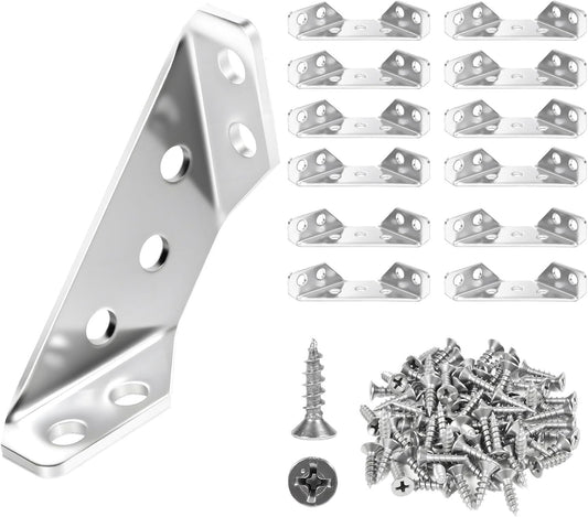 12 Pack Universal Stainless Steel Furniture Corner Connectors with Screws