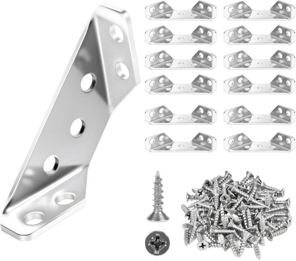 12 Pack Universal Stainless Steel Furniture Corner Connectors with Screws