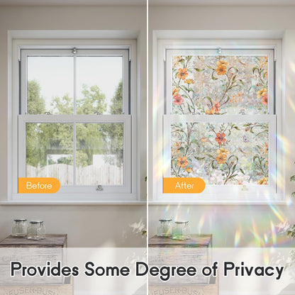 Sunroof Stained Glass Window Film, Decorative Rainbow Wildflower Static Window Clings