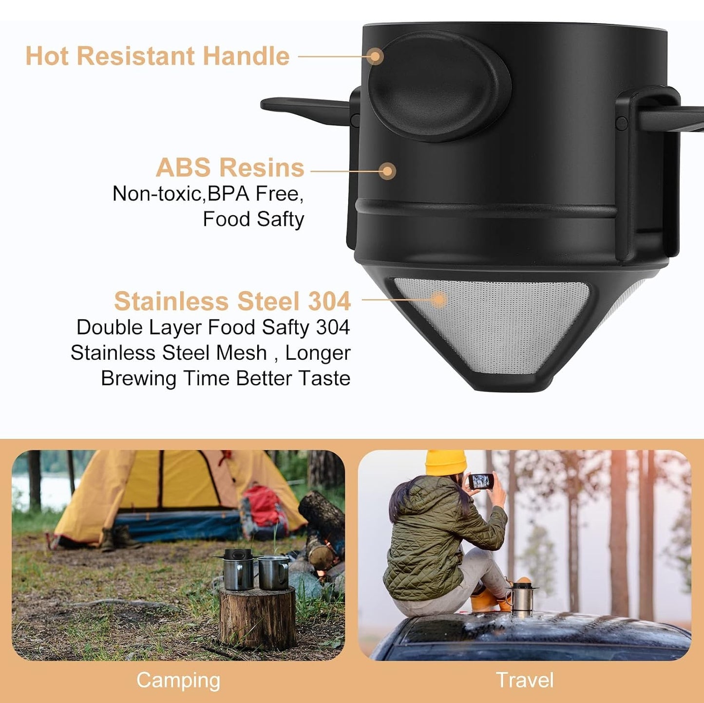 Pour Over Coffee Maker - Portable Stainless Steel Reusable Coffee Filter