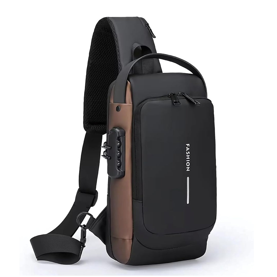 Travel Sling Bag Waterproof Crossbody Bag with Combination Lock Anti-Theft PU Leather Chest Bag